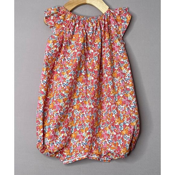 Busy Bees Pink/Orange Floral Amelia Flutter Sleeve Bubble Romper Girls 24 Mo - Picture 3 of 4